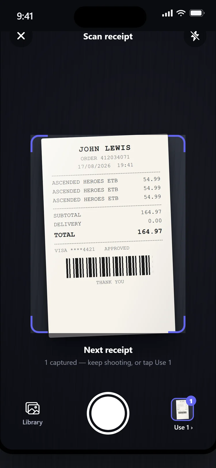 Scan receipt